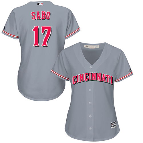 Reds #17 Chris Sabo Grey Road Women's Stitched MLB Jersey